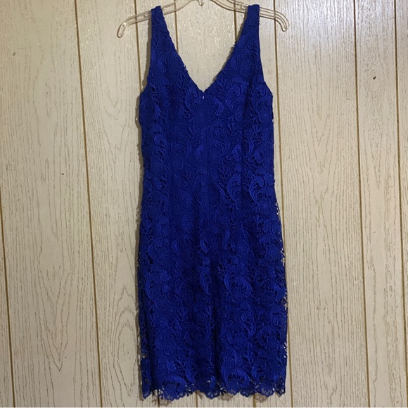 Lauren Ralph Lauren Royal Blue Midi Lined Floral Lace Cocktail Dress - Picture 9 of 14